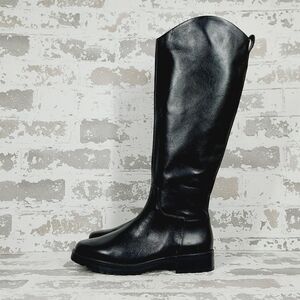 NEW Nordstrom Oliver Black Leather Slip On Block Heel Riding Boots M305